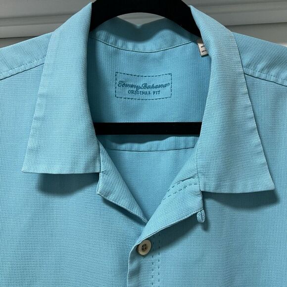 Tommy Bahama short sleeve button down turquoise men's XL silk blend lightweight - Picture 8 of 14